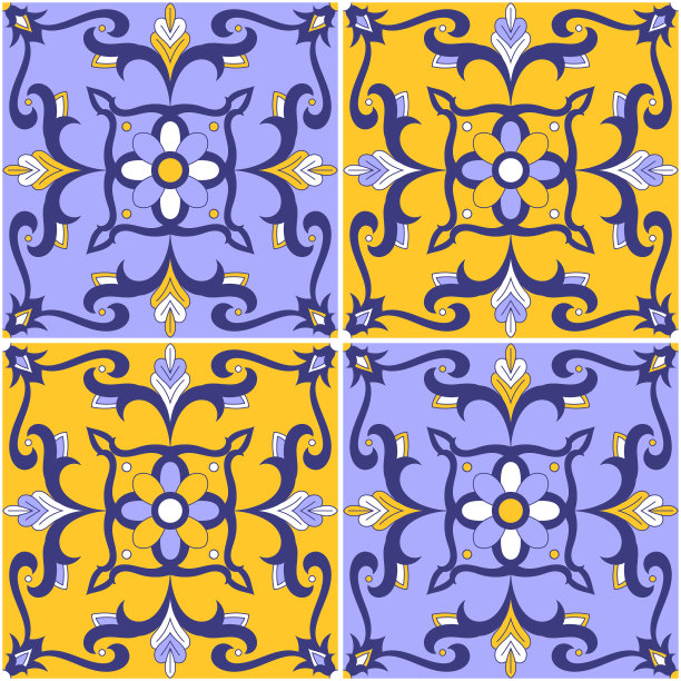 西班牙瓷砖图案矢量无缝花卉图案。葡萄牙azulejo，墨西哥talavera，摩洛哥，意大利majolica或阿拉伯设计。复古瓷砖印花桌布，背景或陶瓷。图片下载