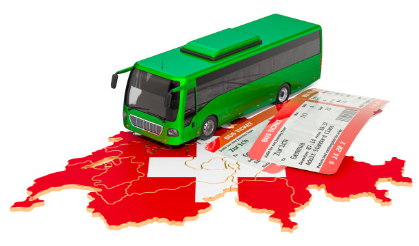 瑞士巴士旅行，概念。3D渲染孤立的白色背景图片下载