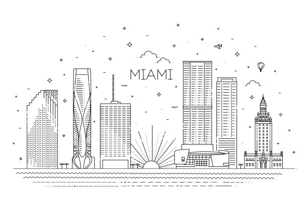 迈阿密城市天际线，矢量图，平面设计图片下载
