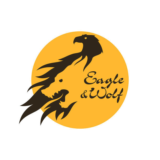 鹰和狼的剪影剪出矢量图标在负空间风格图片下载