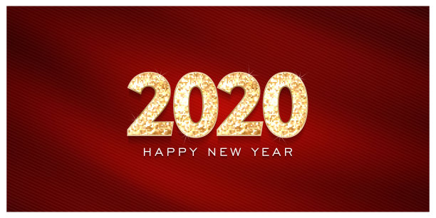 2020年拜年，金色文字设计。矢量问候语插图与金色数字蓝色背景矢量插图图片下载