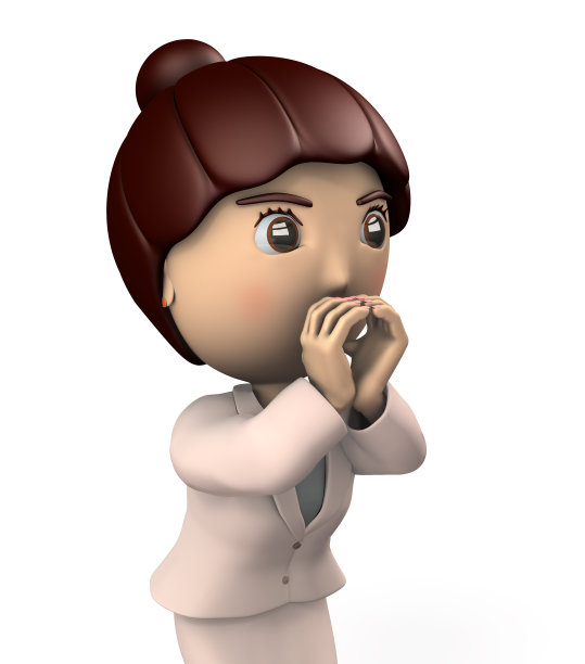 一个拿着大喇叭的年轻女士。她穿着西装，大声欢呼。三维演示图片下载