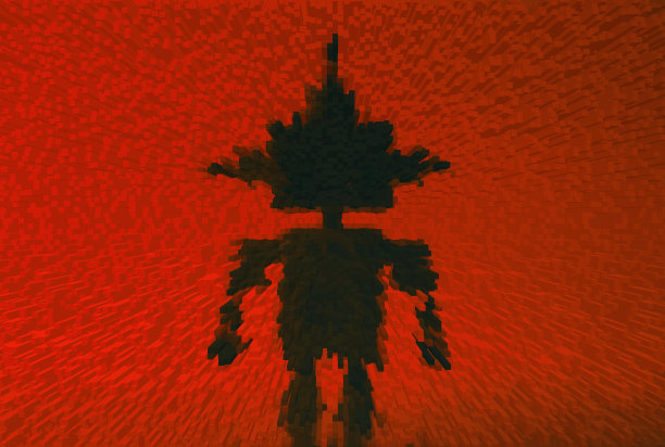 红色背景上一个可爱机器人的剪影。图片下载