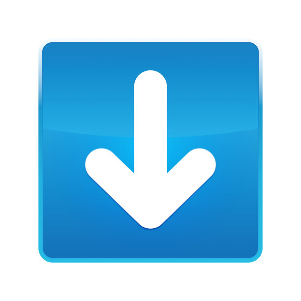 向下箭头图标闪亮的蓝色方形按钮图片下载