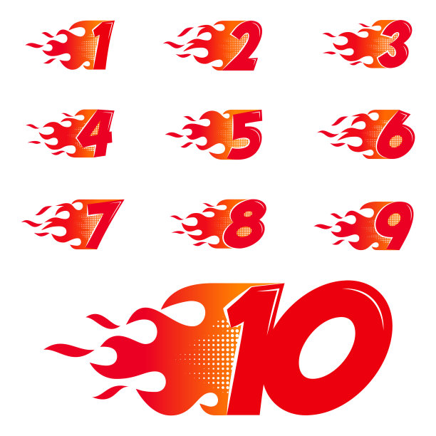 燃烧的数字设置在平坦的风格图片下载