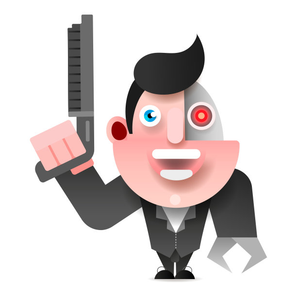 带猎枪矢量插图的皮夹克机器人图片下载