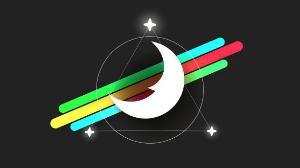 月亮标志在一个黑暗的背景上的线条艺术风格。抽象的图案。矢量插图手绘。简单向量黑色符号。月亮的标志。夜的象征。图片下载