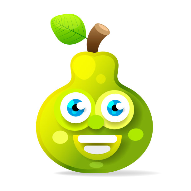 绿色、多汁、带叶的程式化梨插图。孤立的食物应用图标图片下载