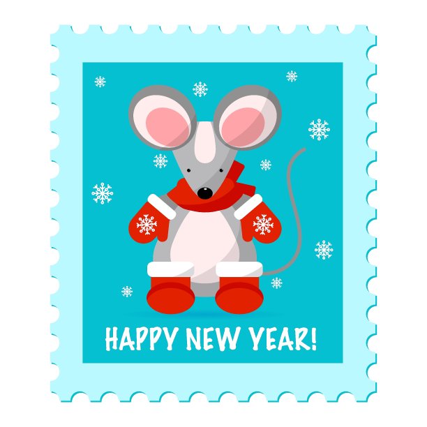 可爱的老鼠穿着手套和袜子在明信片的背景。图片下载