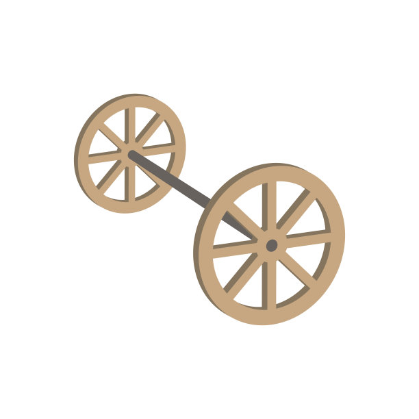 一个旧马车车轮。等距和3D视图。图片下载