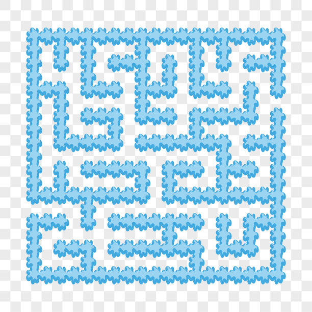 冰蓝色方块迷宫。孩子们的游戏。儿童益智游戏。简单的难度。迷宫难题。平面矢量插图隔离在透明背景上。图片下载