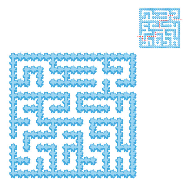 冰蓝色方块迷宫。孩子们的游戏。儿童益智游戏。简单的难度。迷宫难题。平面矢量插图隔离在透明背景上。带着答案。卡通风格。图片下载