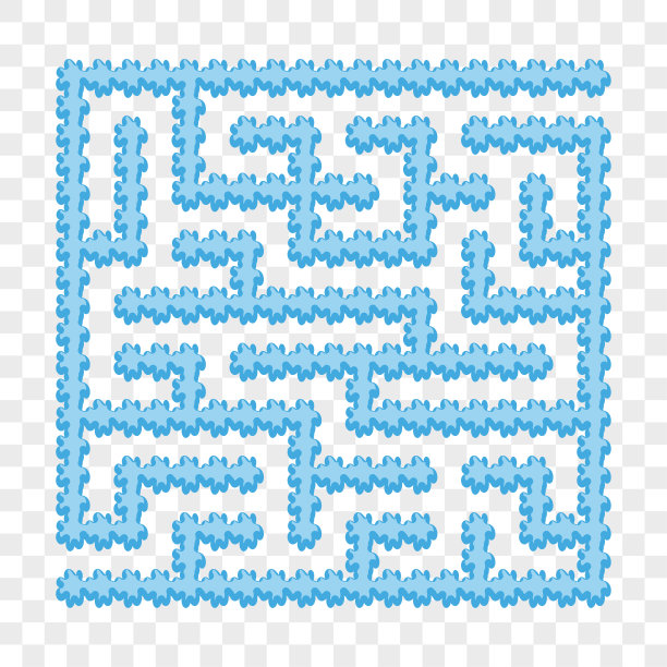 冰蓝色方块迷宫。孩子们的游戏。儿童益智游戏。简单的难度。迷宫难题。平面矢量插图隔离在透明背景上。图片下载