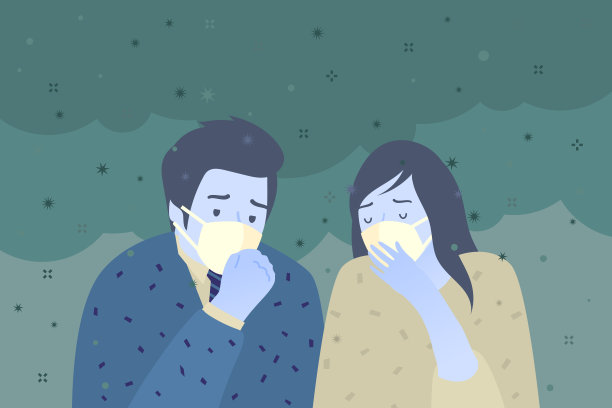 空气污染的概念。悲伤的人戴着防护面具。图片下载