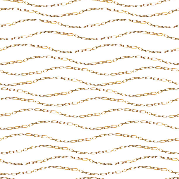 水彩金链和戒指无缝图案，时尚复古奢华元素上的黑色背景图片下载