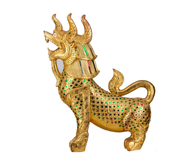 金狮雕像孤立与白色背景图片下载