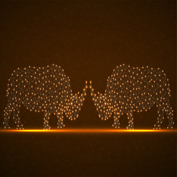 两个抽象的发光点和发光线的多边形线框图片下载