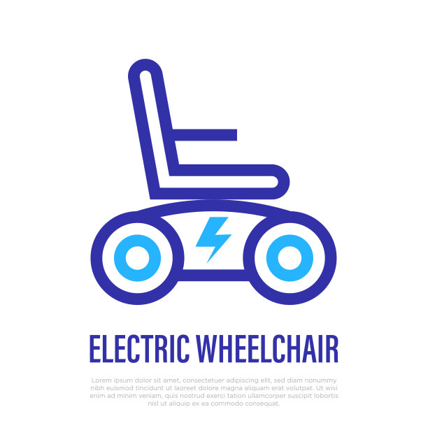电动轮椅细线图标。交通禁用。矢量插图。图片下载