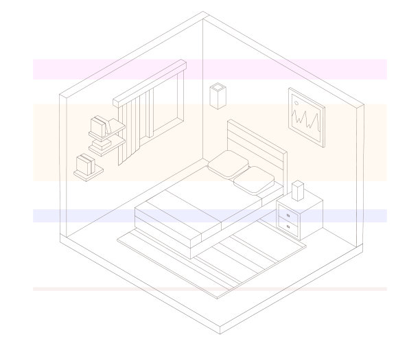 等距卧室轮廓图。矢量平面插图。图片下载
