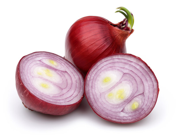 红洋葱切片孤立在白色洋葱上图片下载