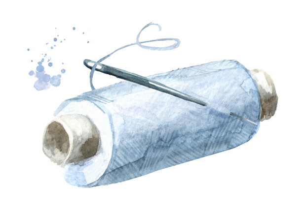 带针的线轴。水彩手绘插图，孤立的白色背景图片下载