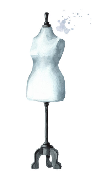 缝纫车间的人体模型。水彩手绘插图，孤立的白色背景图片下载