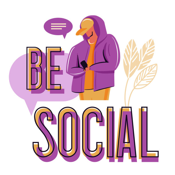 一名年轻人在社交网络上与朋友聊天。被信息泡沫包围，男孩沉迷于互联网和数码产品。概念横幅与文本。矢量插图平面卡通人物。图片下载