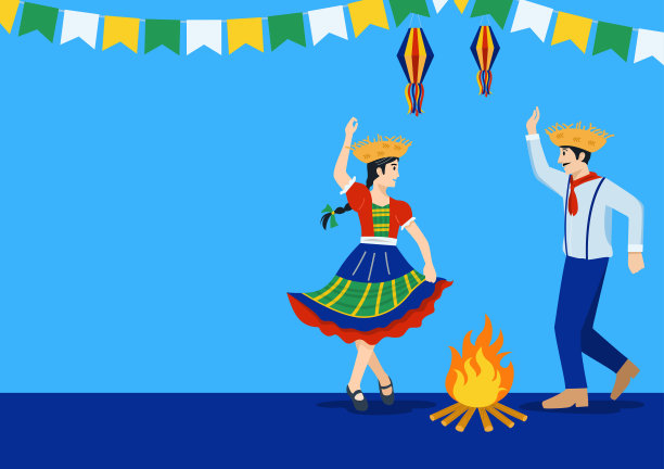 节日朱妮娜，男人和女人跳舞的插图，平面设计图片下载