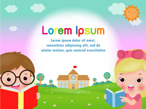 回到学校，快乐的孩子阅读书籍，学生学习，教育概念模板宣传册，您的文字，儿童和框架，卡通儿童的性格。矢量图图片下载
