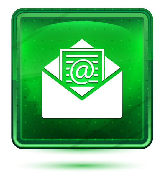 通讯电子邮件图标霓虹灯亮绿色方形按钮图片下载