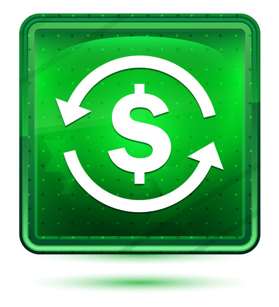 货币兑换美元符号图标霓虹灯浅绿色方块按钮图片下载