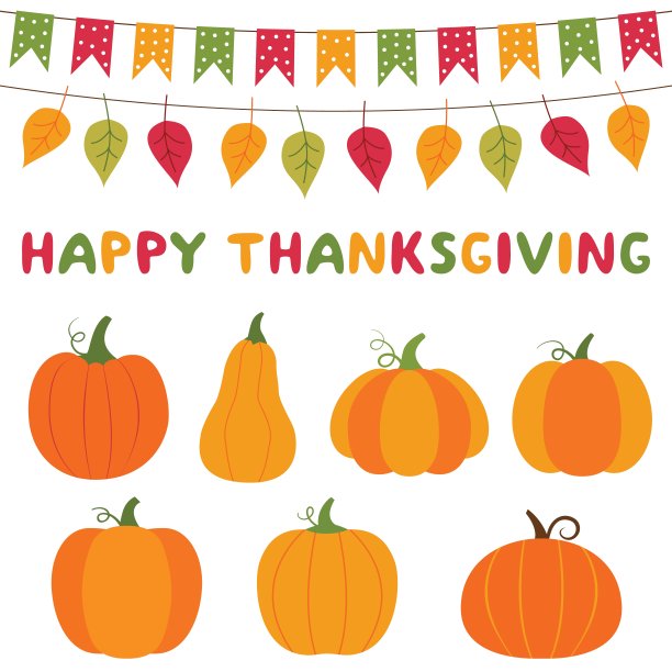 感恩节南瓜和装饰，孤立的设计元素集图片下载