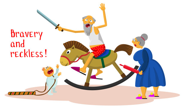 勇敢和鲁莽!漫画矢量插图在平坦的风格。图片下载