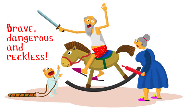 勇敢、危险、鲁莽!漫画矢量插图在平坦的风格。图片下载