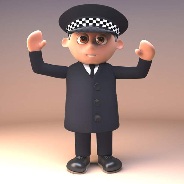 3d卡通警察穿着制服在空中欢呼，3d插图图片下载
