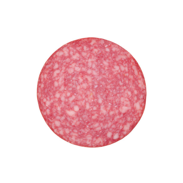 从上面拍摄的一片猪肉腊肠，孤立在白色的小路上图片下载