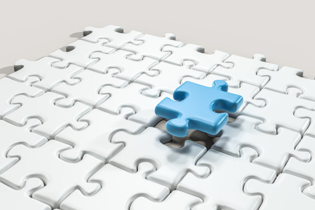 空白拼图整齐排列，白色背景，3d渲染。图片下载