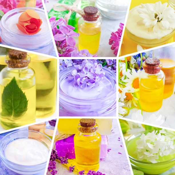 化妆品油、霜、花图片下载