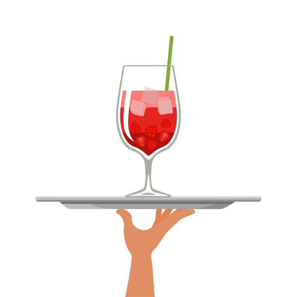 托盘草莓鸡尾酒，白色背景图片下载