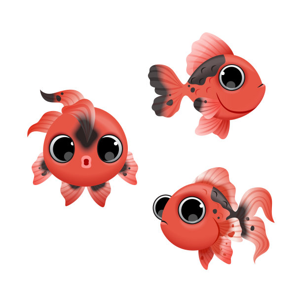 可爱的卡通金鱼孤立在白色的背景。向量。图片下载