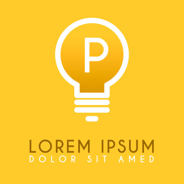 P黄色灯标字母在矢量设计公司或企业行业，印刷各种线上和线下，推广广告和营销。可以用于登陆页，模板，网页，手机应用，海报，网站图片下载