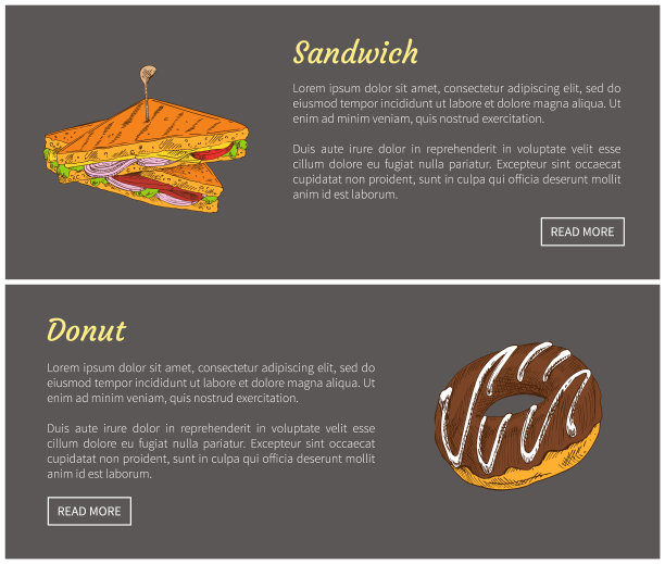 三明治和甜甜圈海报矢量插图图片下载
