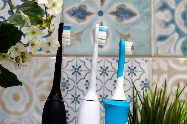 家用电动声波牙刷，浴室装饰用苹果树枝图片下载