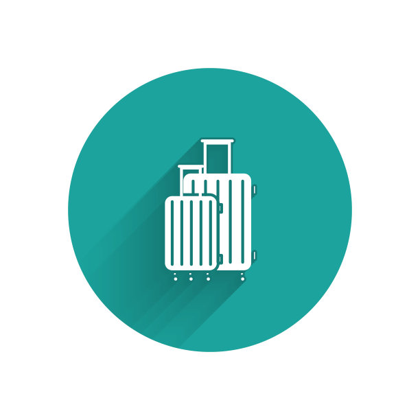 白色旅行箱旅行图标孤立与长影子。旅行的行李的迹象。旅行的行李图标。绿色圆圈按钮。矢量图图片下载
