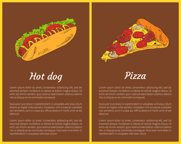 热狗和披萨片设置矢量插图图片下载