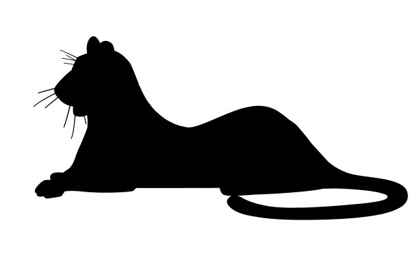 黑色剪影成年大红色老虎躺在地上野生动物和动物主题卡通动物设计平面矢量插图孤立在白色的背景图片下载