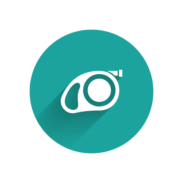 白色可伸缩绳带钩环图标与长影子孤立。宠物狗。宠物用品。户外散步的动物配件。绿色圆圈按钮。矢量图图片下载