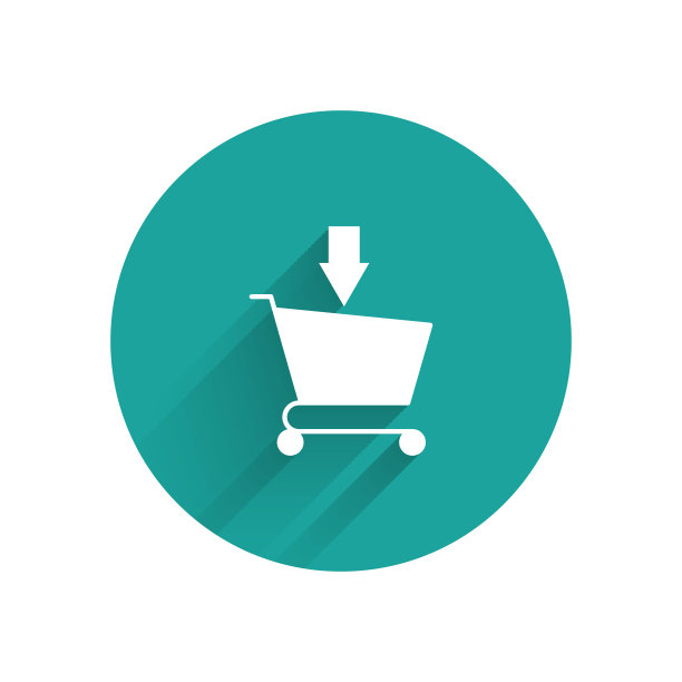 白色添加到购物车图标孤立与长阴影。网上购物的概念。送货服务信号。超市篮的象征。绿色圆圈按钮。矢量图图片下载