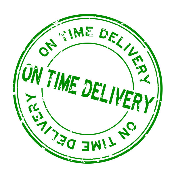 Grunge绿色及时交货字圆形橡胶印章印章上的白色背景图片下载