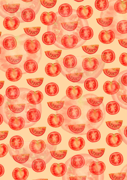 水彩背景与插图的红色西红柿在橙色图片下载